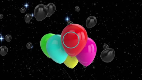 animation of multi coloured balloons with copy space over black background