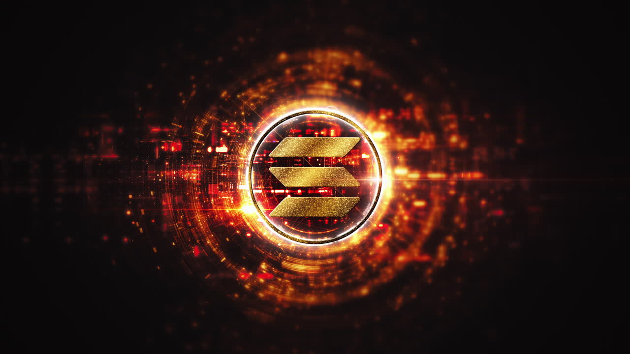 Futuristic digital background highlighting advanced cryptocurrency and encryption technology, featuring blockchain networks and secure cryptographic systems : Solana, SOL