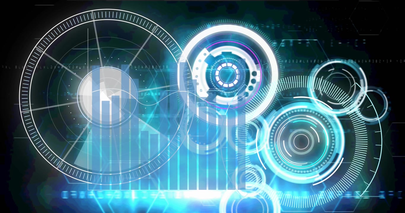 Animation of processing circles and graph on navy background