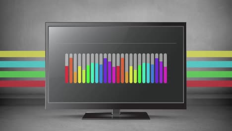Rainbow-coloured-bar-chart-on-a-flatscreen