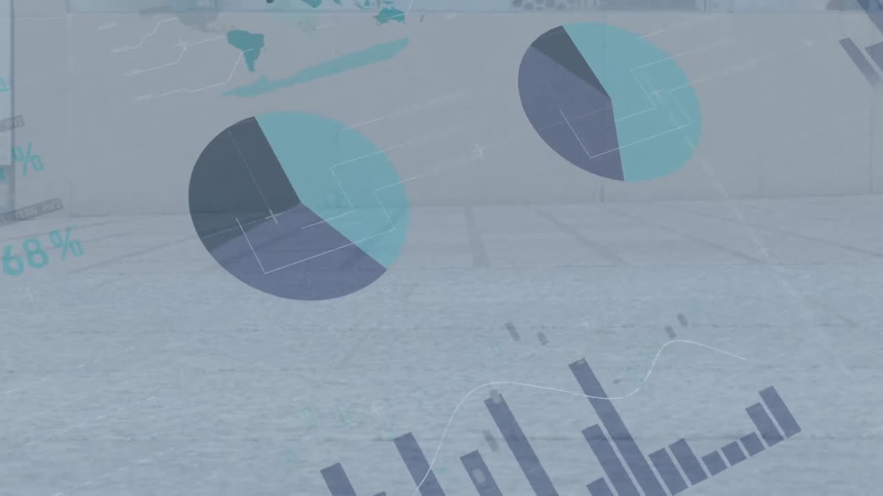 personas caminando rápido con gráficos y datos en movimiento
