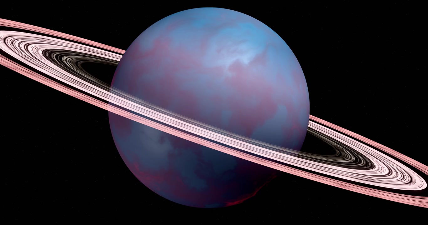 Maestoso pianeta blu con anelli rosa luminosi nello spazio profondo
