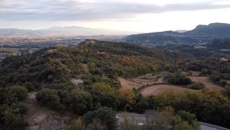 drone view of a road and a field in a rural area of the mediterranean landscape