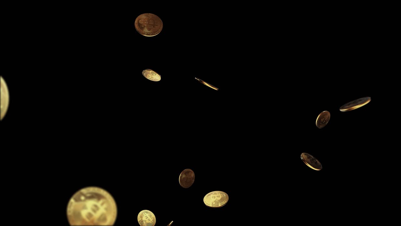 Flying and falling bitcoins green screen loop animation background money exchange cryptocurrency
