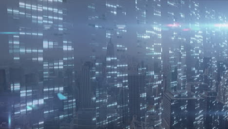 animation of data processing over cityscape