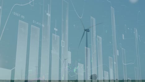 Animation-Der-Statistischen-Datenverarbeitung-Vor-Sich-Drehenden-Windmühlen-Vor-Blauem-Himmel
