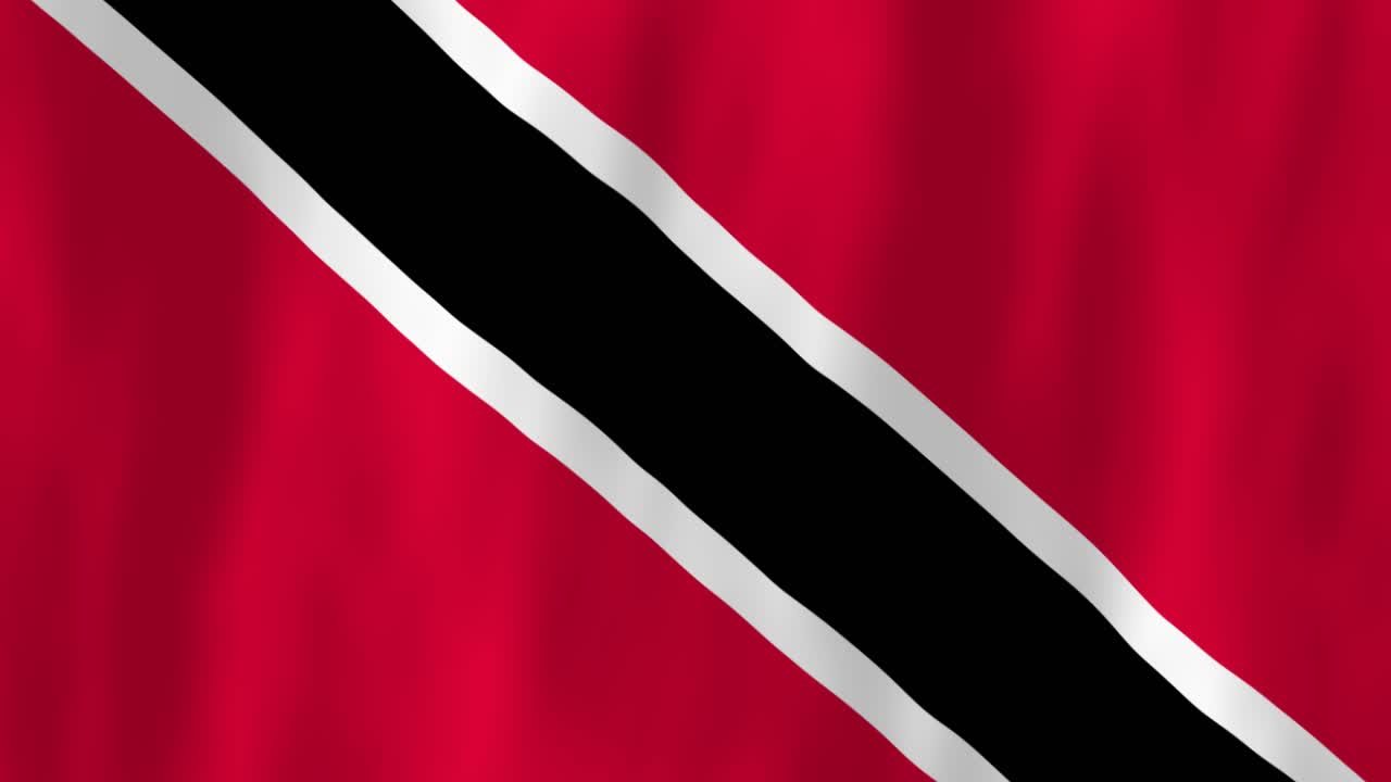 Trinidad and Tobago flag country animation 3D symbol design waving in wind movement national patriotism world culture emblem banner republic Caribbean Island red background white black stripes