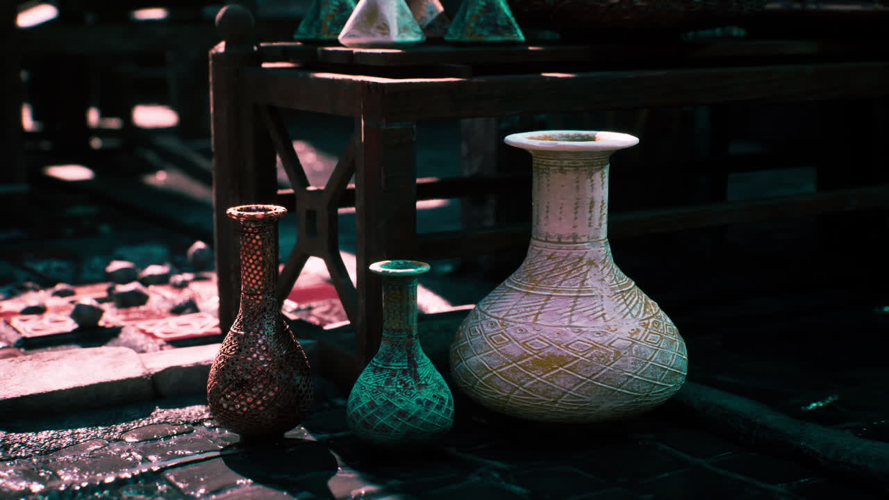 Ceramiche artigianali in un vecchio mercato di una piccola città africana durante il giorno