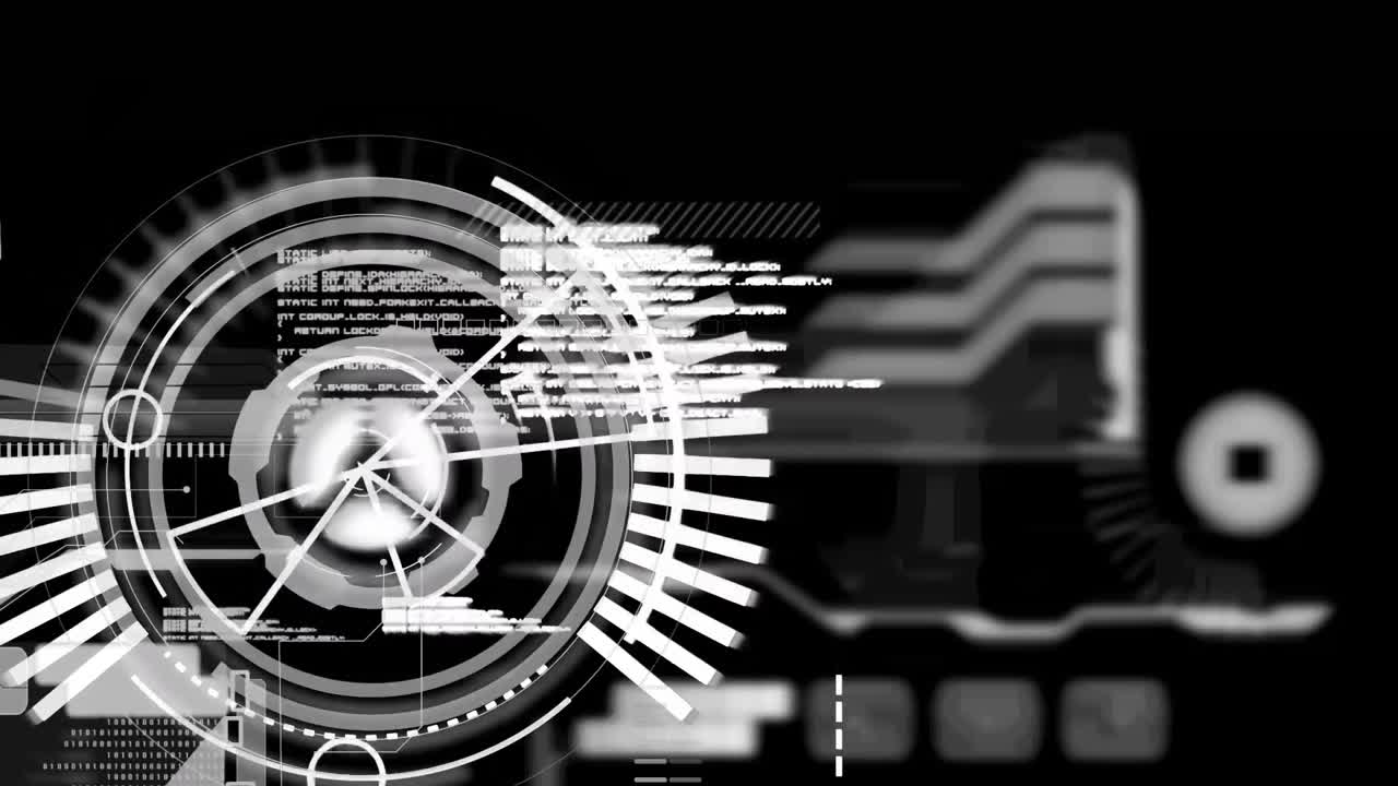 Animation of scope scanning and data processing over black background