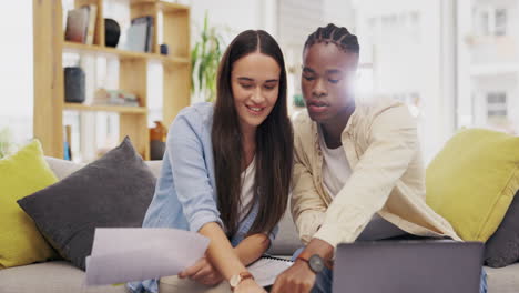 laptop, couple and documents for financial