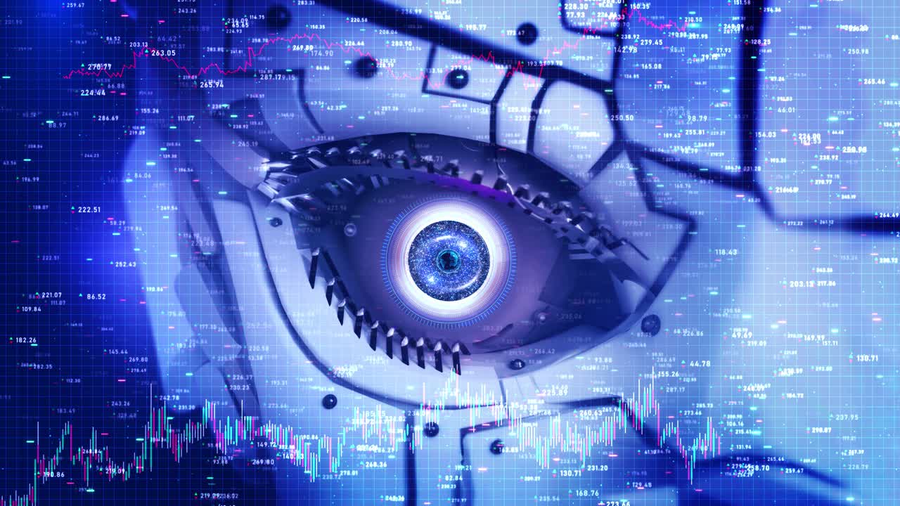 Data processing binary coding robot eye online identity digital interface human eye technology