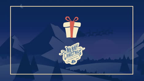 animación de feliz navidad texto y regalo durante la noche paisaje