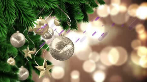 animación de las ramas del árbol de navidad sobre luces brillantes