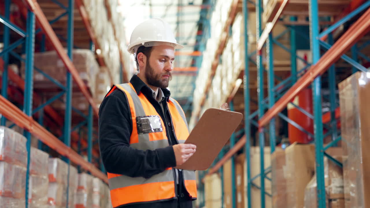 Lavoratore di magazzino che ispeziona l'inventario
