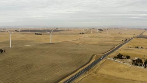 aerial shot of wind turbines in field on montezuma hills