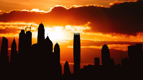 city skyline at sunrise/sunset