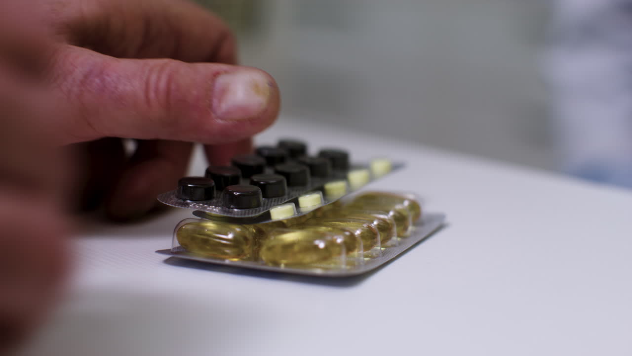 약사가 카운터에 약을 올려놓고 있다