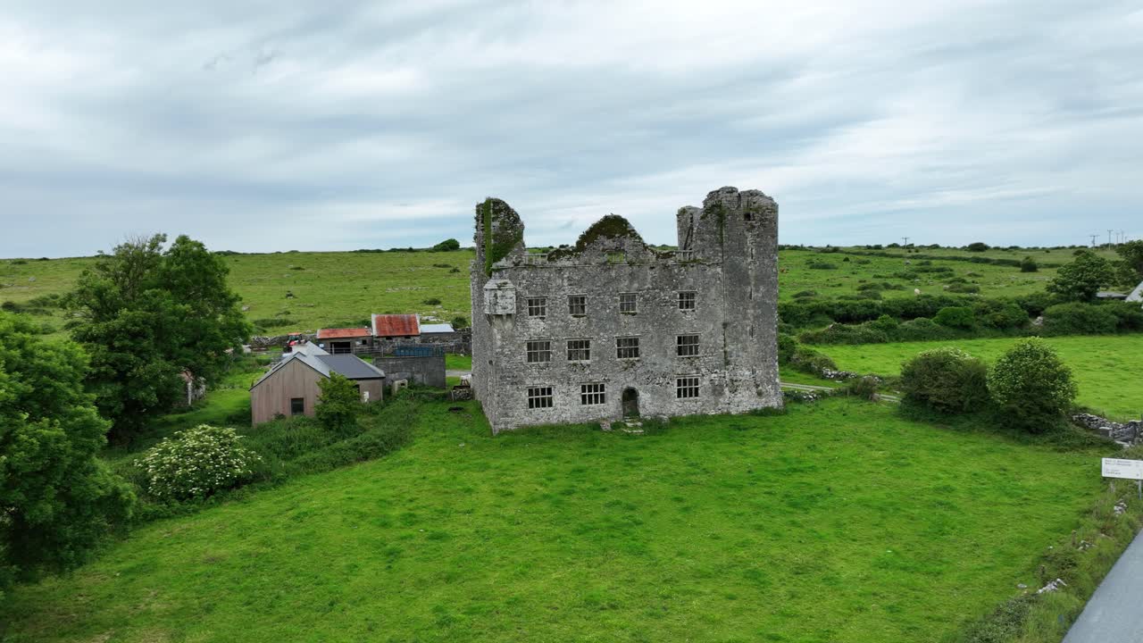 irish Castles Leamenah castle drone landscape dramatic historic location Co.Clare on the wild Atlantic way