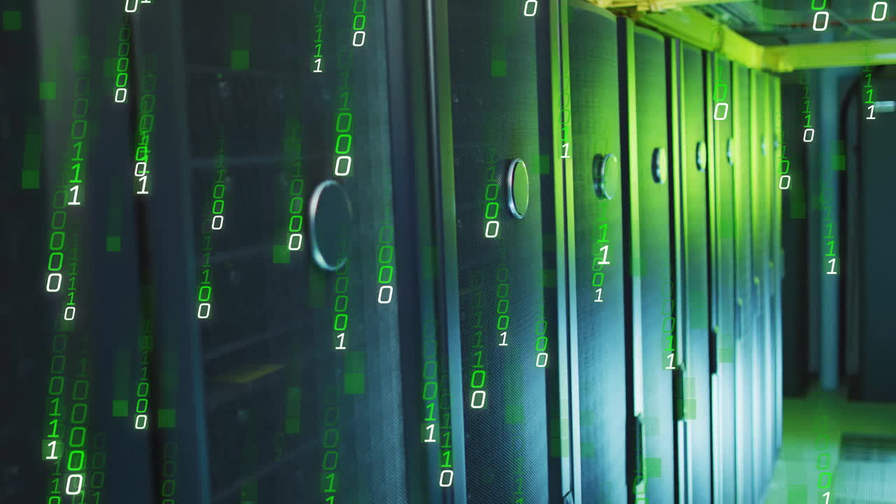 animación de codificación binaria procesamiento de datos digitales a través de servidores informáticos