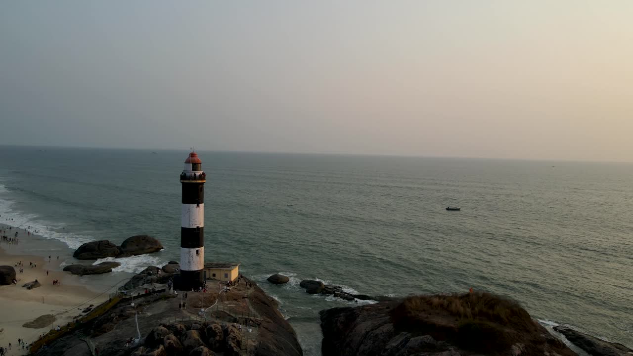 Aerial Drone Shot of the Iconic Lighthouse at Kapu Beach, Udupi