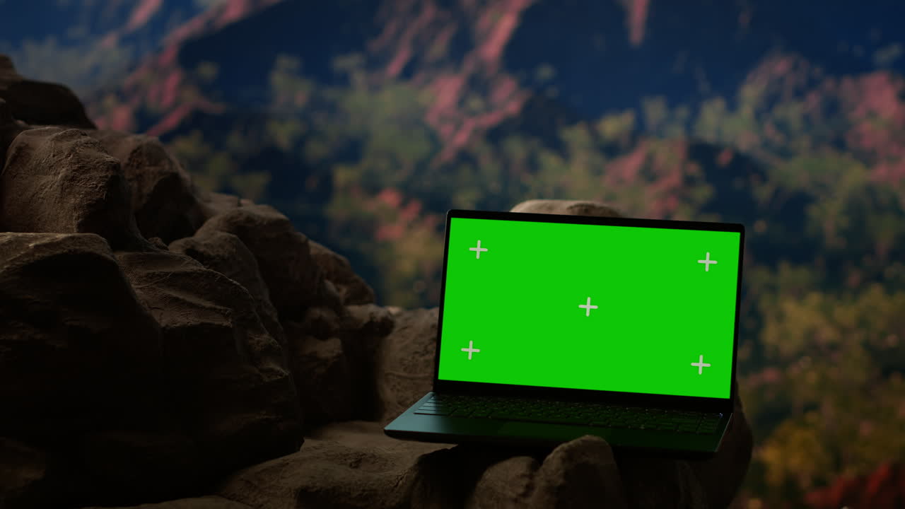 la dramática cordillera se extiende a través del horizonte con pantalla verde