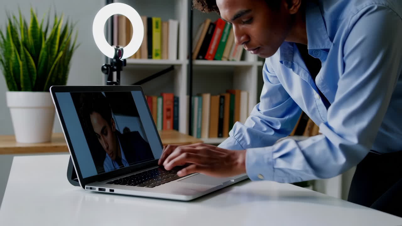 Person using a laptop for a video call or online meeting