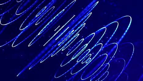 4k looped sci-fi particle background of microworld or space with bokeh and light effects. glow blue particles form lines, surfaces, complex round structures in smooth motion.