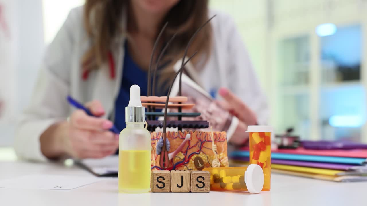 Dermatologe berät zur Haut- und Haargesundheit mit medizinischem Zubehör