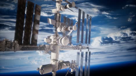 Una-Vista-De-La-Tierra-Y-Una-Nave-Espacial.-Iss-Está-Orbitando-La-Tierra