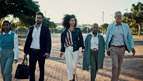 diverse business team walking together