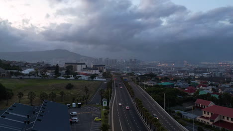 Wide-Drone-Hyper-lapse-of-Cloudy-City-Bowl-in-Cape-Town,-South-Africa