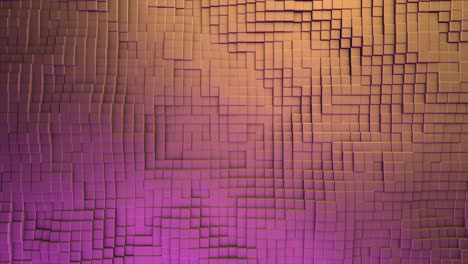 motion design abstract background with pink and yellow gradient wavy texture, top view, seamless loop. animation. volumetric wave-like movement of cubes
