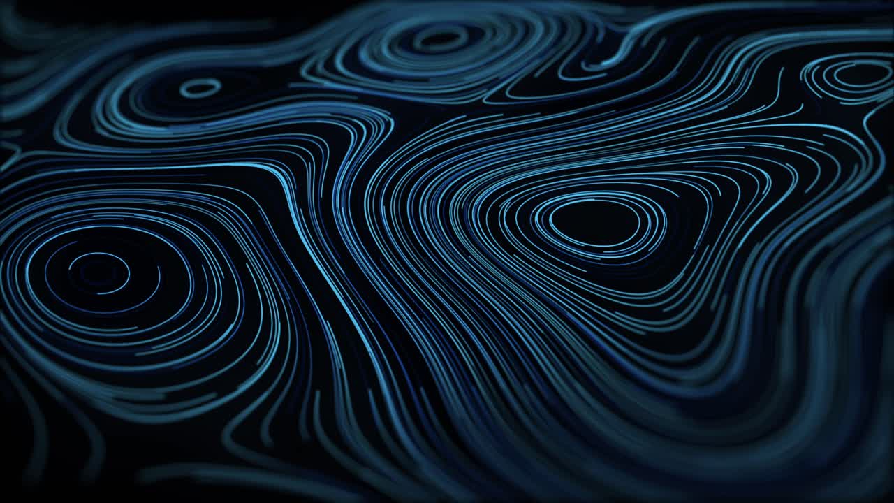Liquid petrol surface with flowing curved waves animation isolated on black background