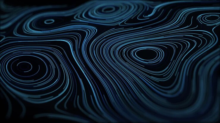 Liquid petrol surface with flowing curved waves animation isolated on black background