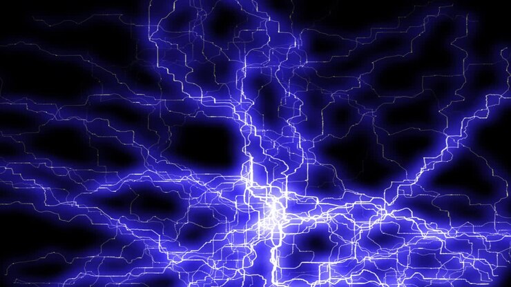 Blue thunder (black background) loop animation electrical energy