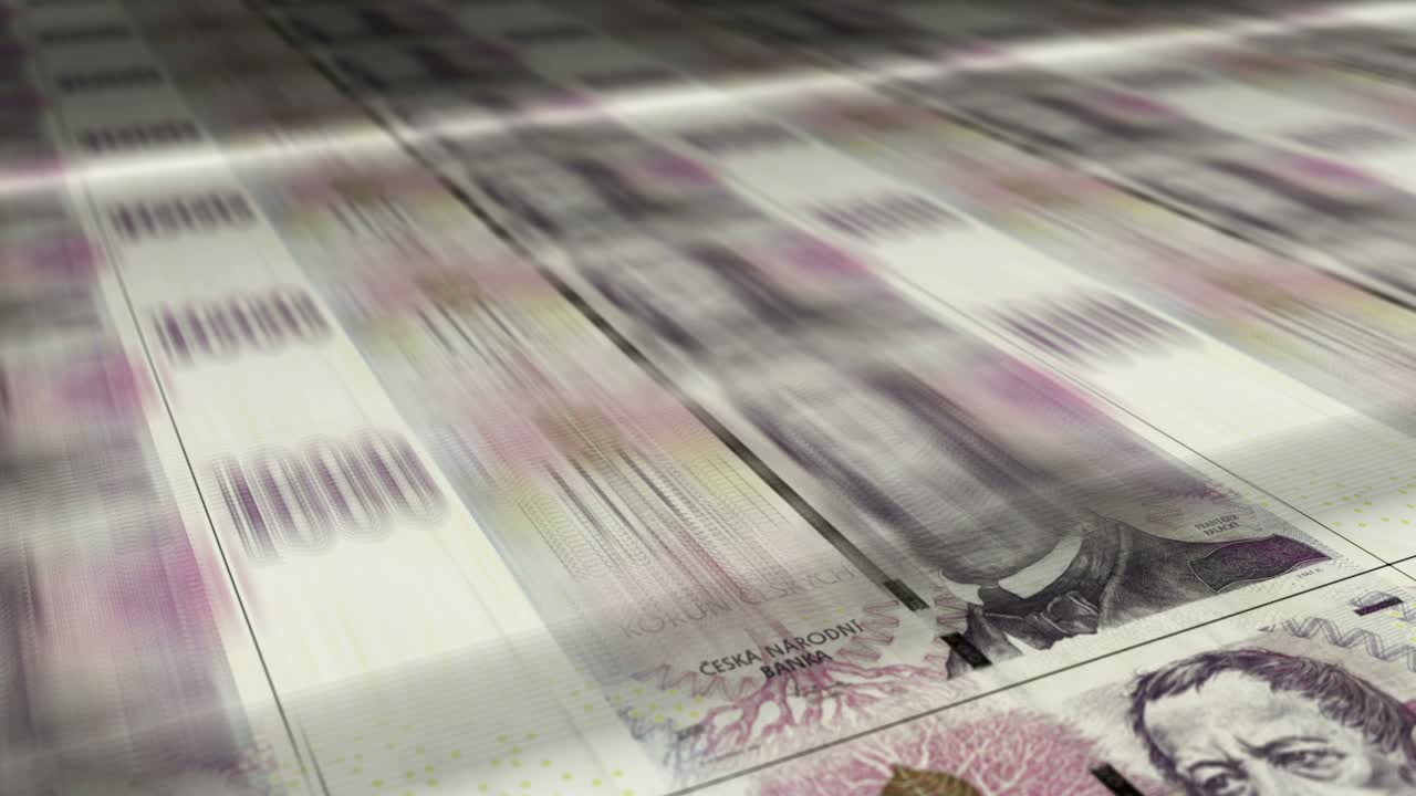 impresión de hojas de dinero en coronas checas en bucle sin costuras