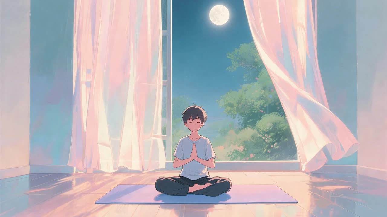 Boy practicing yoga indoors