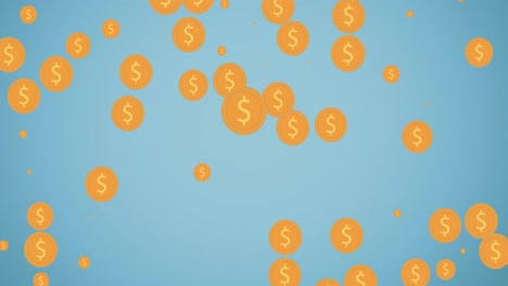 Animation-of-american-dollar-signs-pulsating-on-blue-background