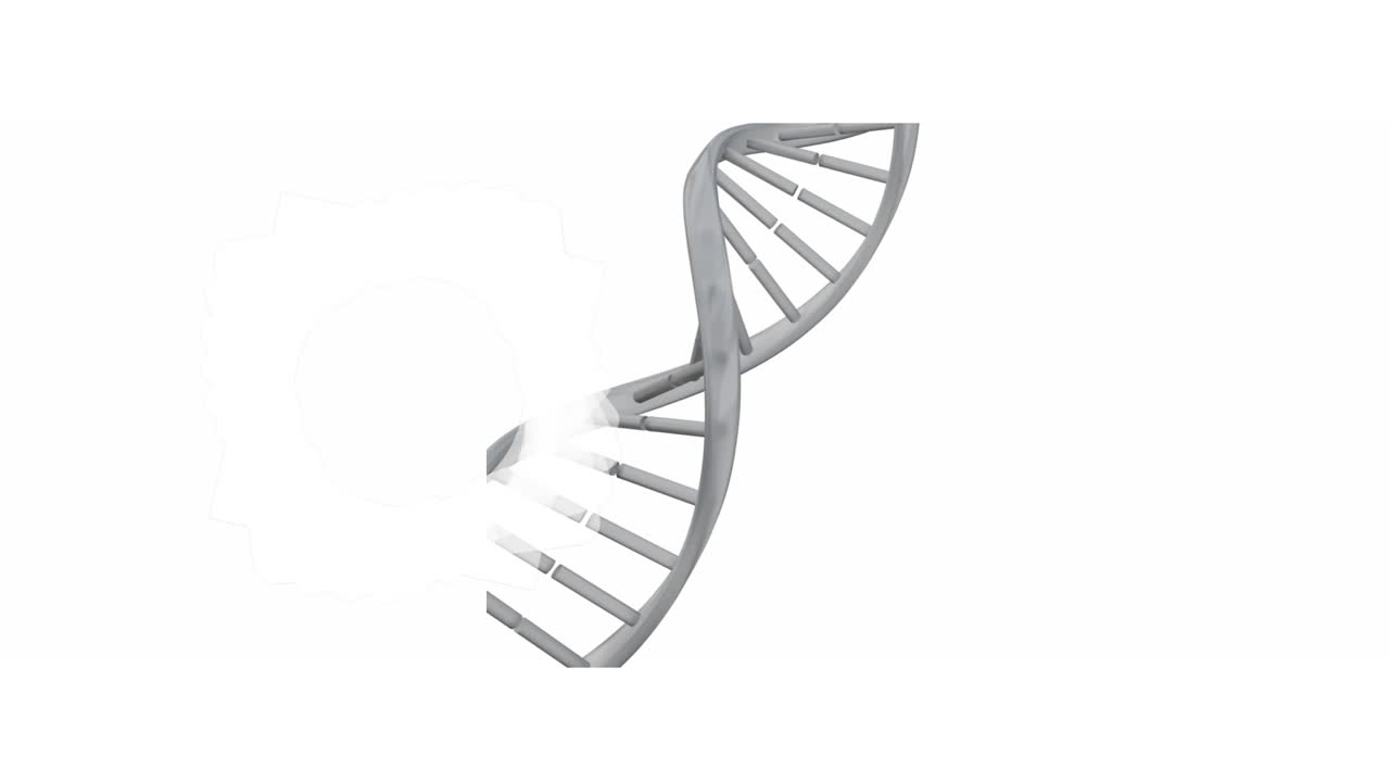 animación de cadenas de adn y formas sobre fondo blanco