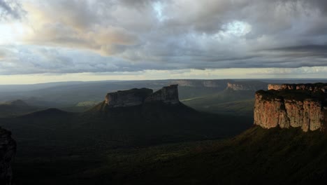 timelapse of a beautiful drone landscape shot of the stunning capao valley from the mount of pai inácio in the chapada diamantina national park in northern brazil on a warm sunny summer evening