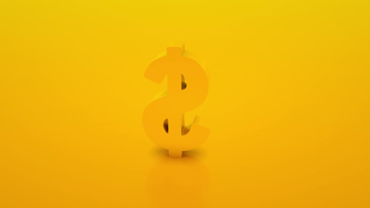 Simbolo del Dollaro Rotante. Segno del Dollaro Isolato su Sfondo Giallo. Animazione 3D in Loop