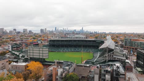 aerial view of chicago wrigley field stadium during autumn