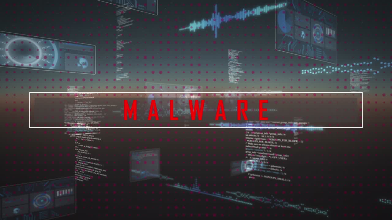 animación de texto de malware sobre el procesamiento de datos