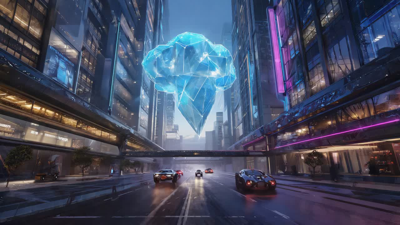 Futuristic Cityscape with a Giant Crystal