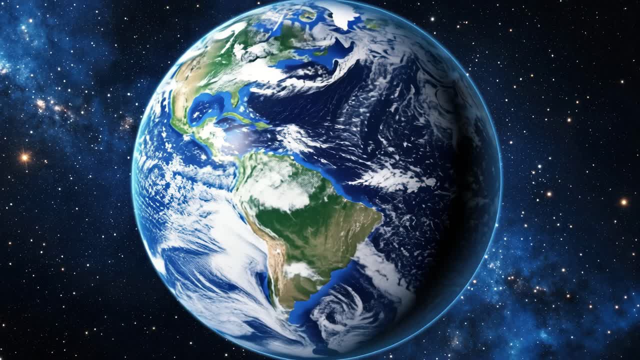 A video still of Earth from space, showcasing a top-down angle