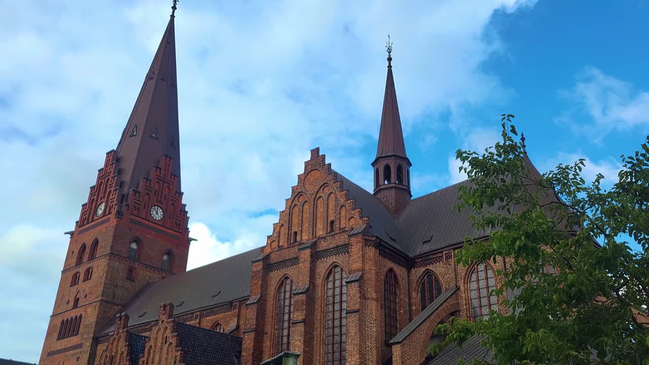 Low Angle Wide of Saint Peter's Church in Malmo, Sweden