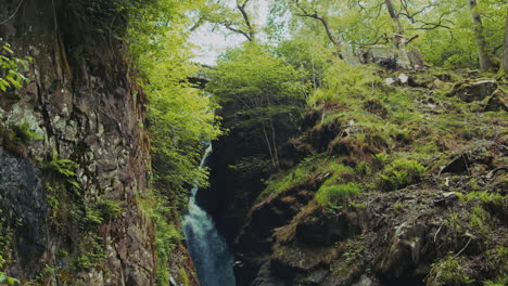 slow motion panning shot of english waterfall aira force, cumbria