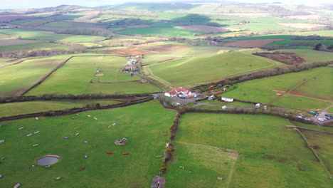 Aerial-flying-towards-Isle-of-Wight-countryside-Sunny-day-UK-4K