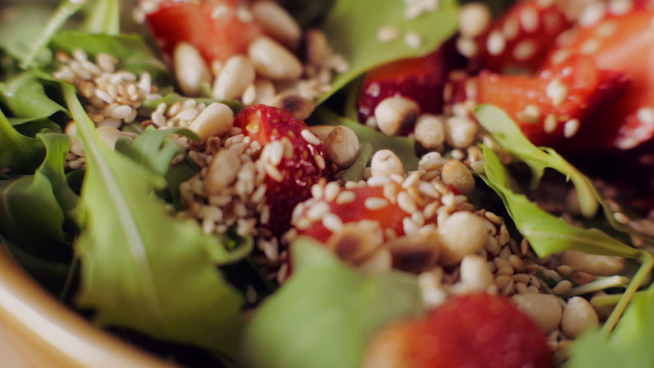 Strawberry Spinach Salad with Pine Nuts and Sesame Seeds