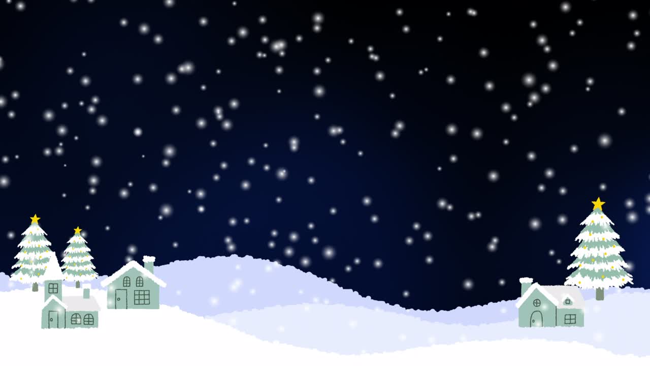 Christmas background, snow scene, house and fir tree